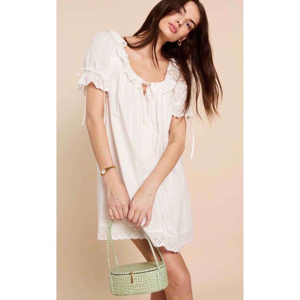 Few Moda Kourt White Cotton Eyelet Puff Sleeve Babydoll Mini Dress K25WDRS04100